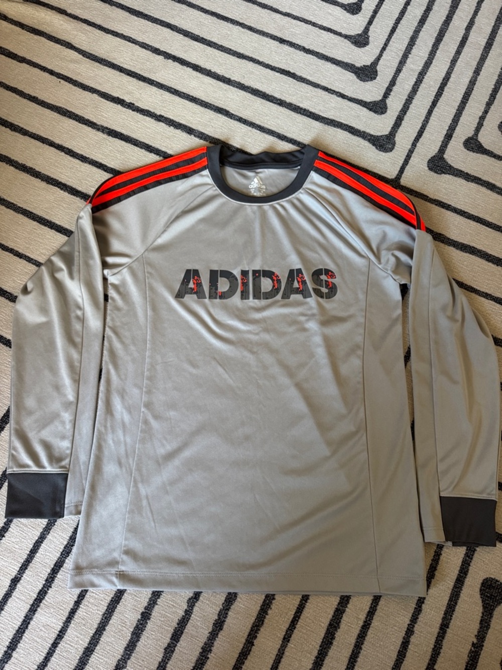 Adidas Light Gray Long-Sleeve Athletic Shirt with Orange Accents